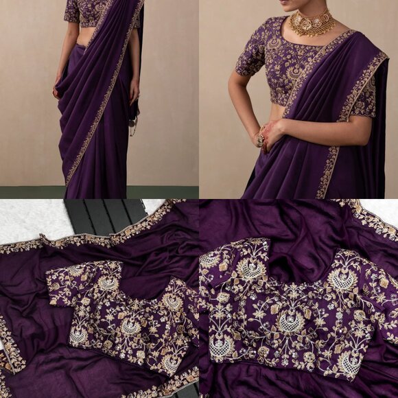 Indian Saree  Vichitra Silk Embroidery - Picture 8 of 8